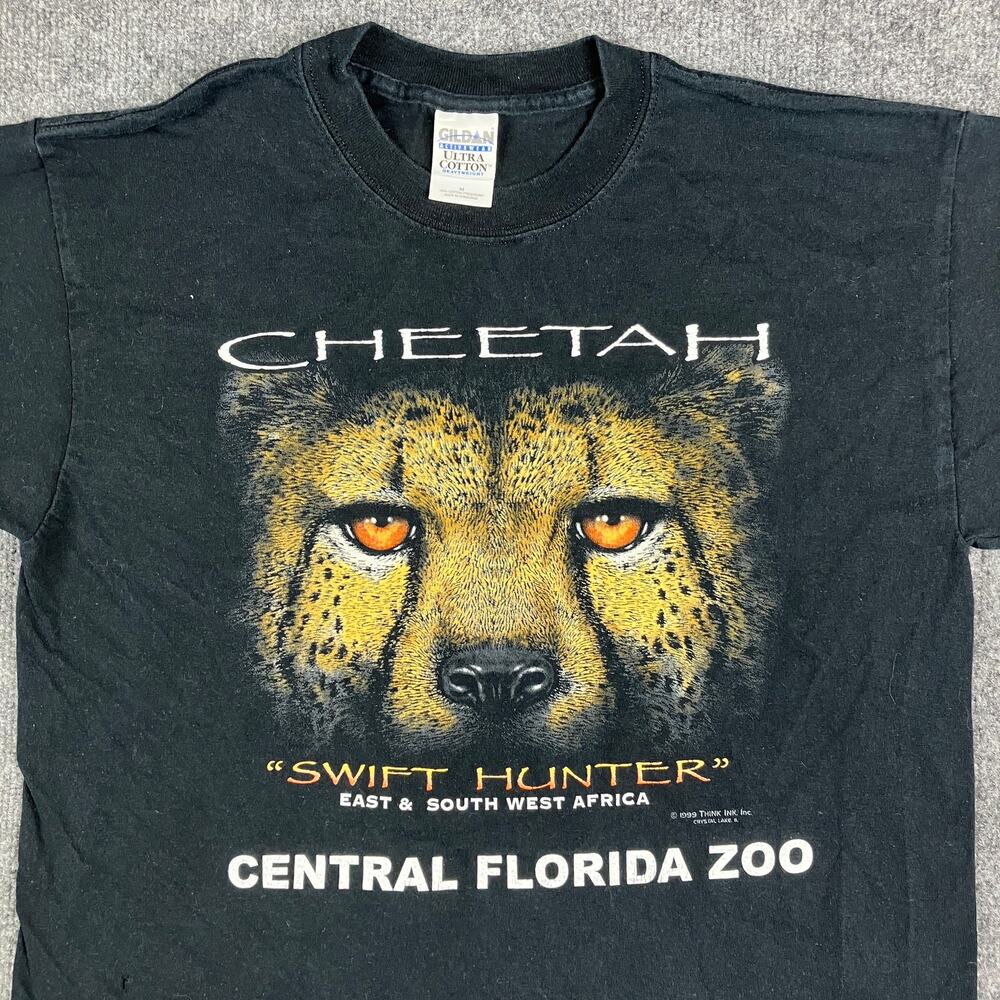 Gildan T-Shirt Mens M Black Cheetah Graphic Tee Central Florida Zoo Wildlife Cat